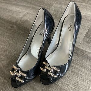 Bijou Black peep toe heels with Silver accent